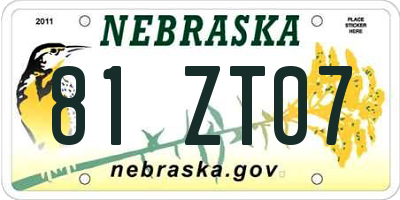 NE license plate 81ZT07