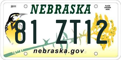 NE license plate 81ZT12