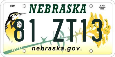 NE license plate 81ZT13