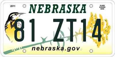 NE license plate 81ZT14
