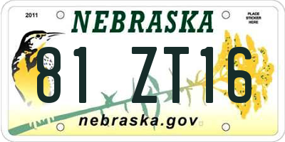 NE license plate 81ZT16