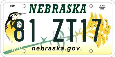 NE license plate 81ZT17