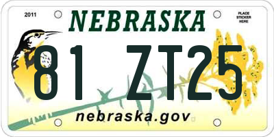 NE license plate 81ZT25