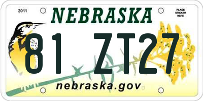 NE license plate 81ZT27