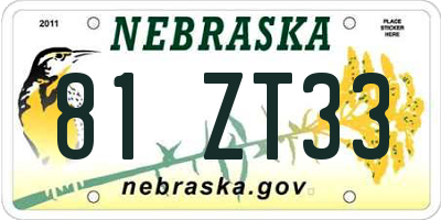 NE license plate 81ZT33