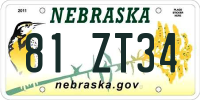 NE license plate 81ZT34