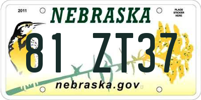 NE license plate 81ZT37