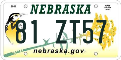 NE license plate 81ZT57