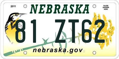 NE license plate 81ZT62