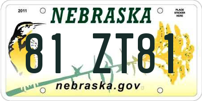 NE license plate 81ZT81