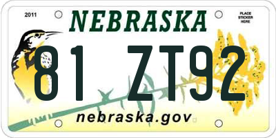 NE license plate 81ZT92