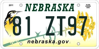 NE license plate 81ZT97