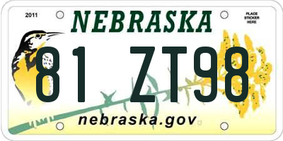 NE license plate 81ZT98