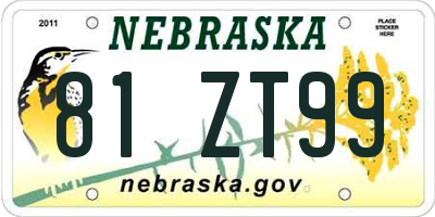 NE license plate 81ZT99