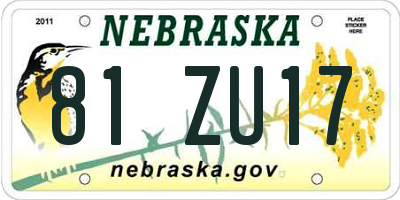 NE license plate 81ZU17