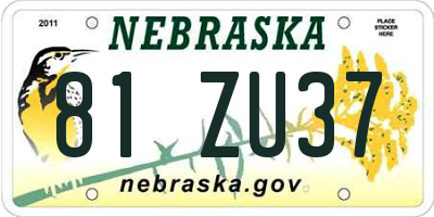 NE license plate 81ZU37