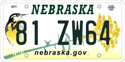 NE license plate 81ZW64