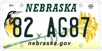NE license plate 82AG87