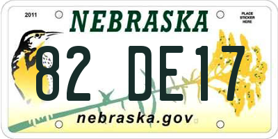 NE license plate 82DE17