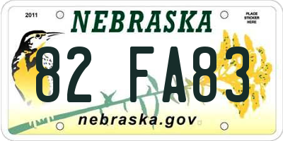 NE license plate 82FA83