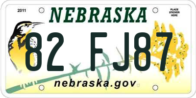 NE license plate 82FJ87
