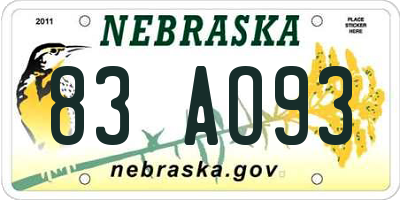 NE license plate 83AO93