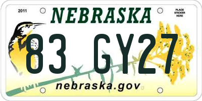 NE license plate 83GY27