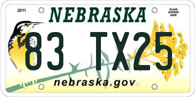 NE license plate 83TX25