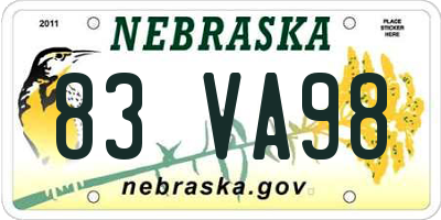 NE license plate 83VA98