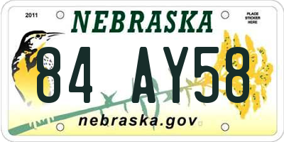 NE license plate 84AY58