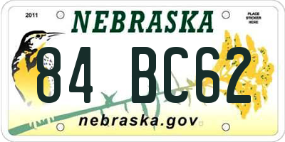 NE license plate 84BC62