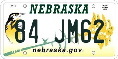 NE license plate 84JM62