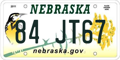 NE license plate 84JT67