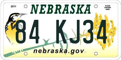 NE license plate 84KJ34