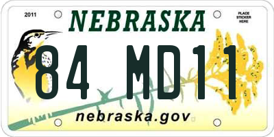 NE license plate 84MD11