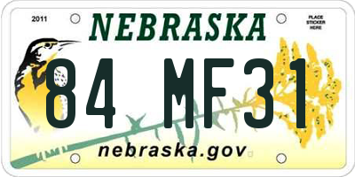 NE license plate 84MF31