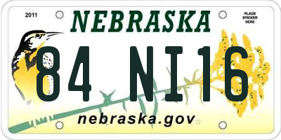NE license plate 84NI16