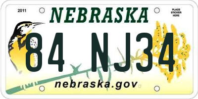 NE license plate 84NJ34