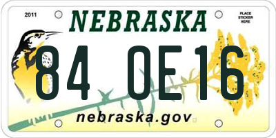 NE license plate 84OE16