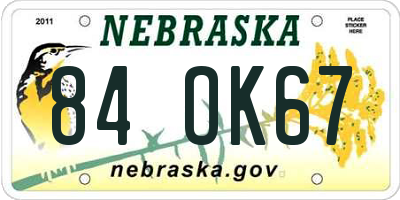 NE license plate 84OK67
