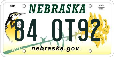 NE license plate 84OT92