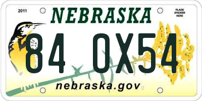 NE license plate 84OX54
