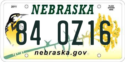 NE license plate 84OZ16