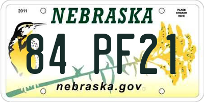 NE license plate 84PF21