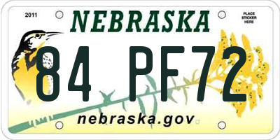 NE license plate 84PF72