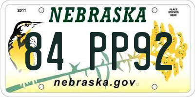 NE license plate 84PP92