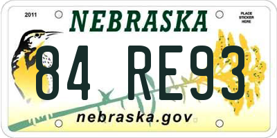 NE license plate 84RE93