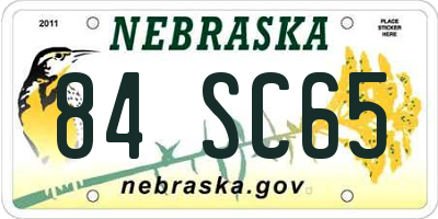 NE license plate 84SC65