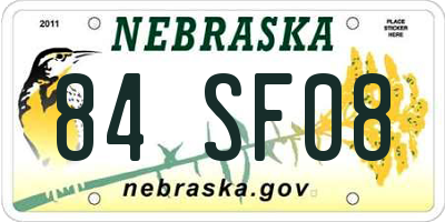 NE license plate 84SF08