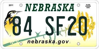 NE license plate 84SF20